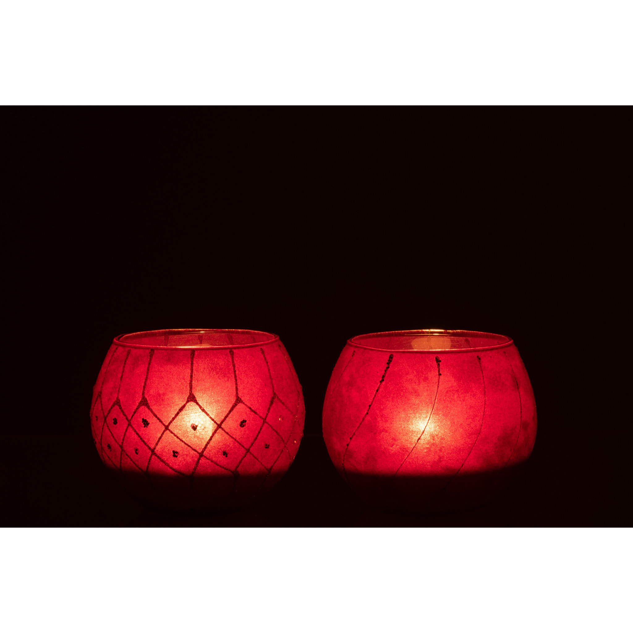 J-Line photophore Lignes/Carreaux - velours - rouge/or - 2 pcs