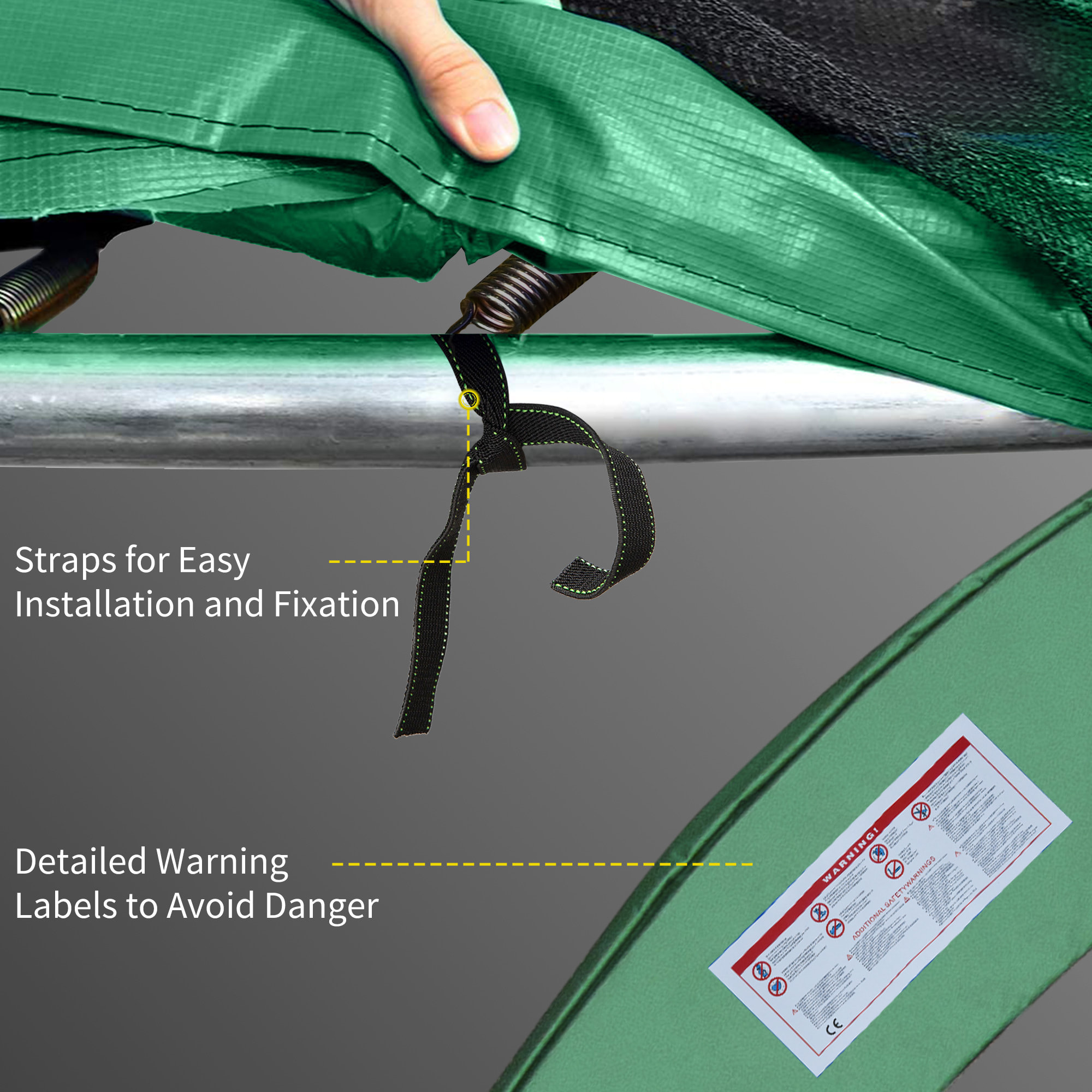 Couvre-ressort trampoline dia. 305 cm PVC PE haute densité rembourrage 15 mm vert
