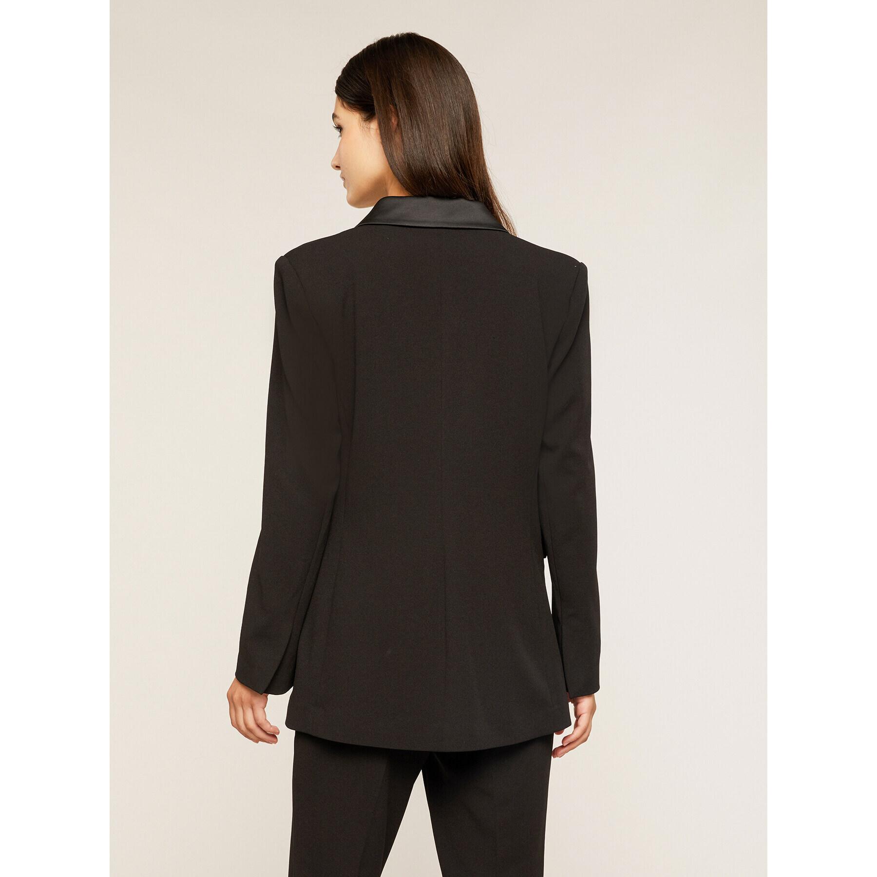 Motivi - Chaqueta blazer larga con aplicaciones de raso - Negro