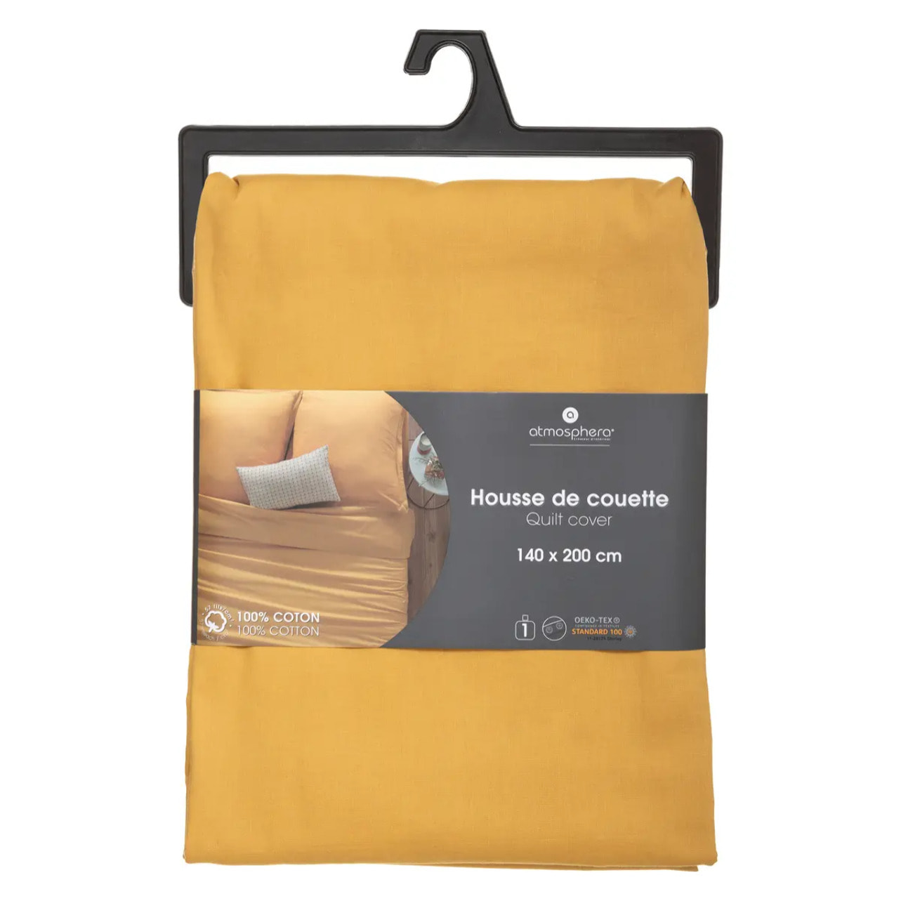 Housse de couette "Carina" en coton jaune moutarde 140x200cm