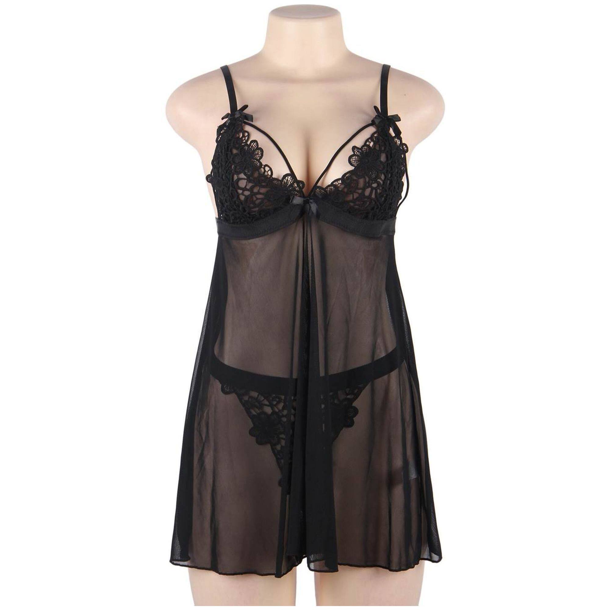 Babydoll negro con encaje y braga