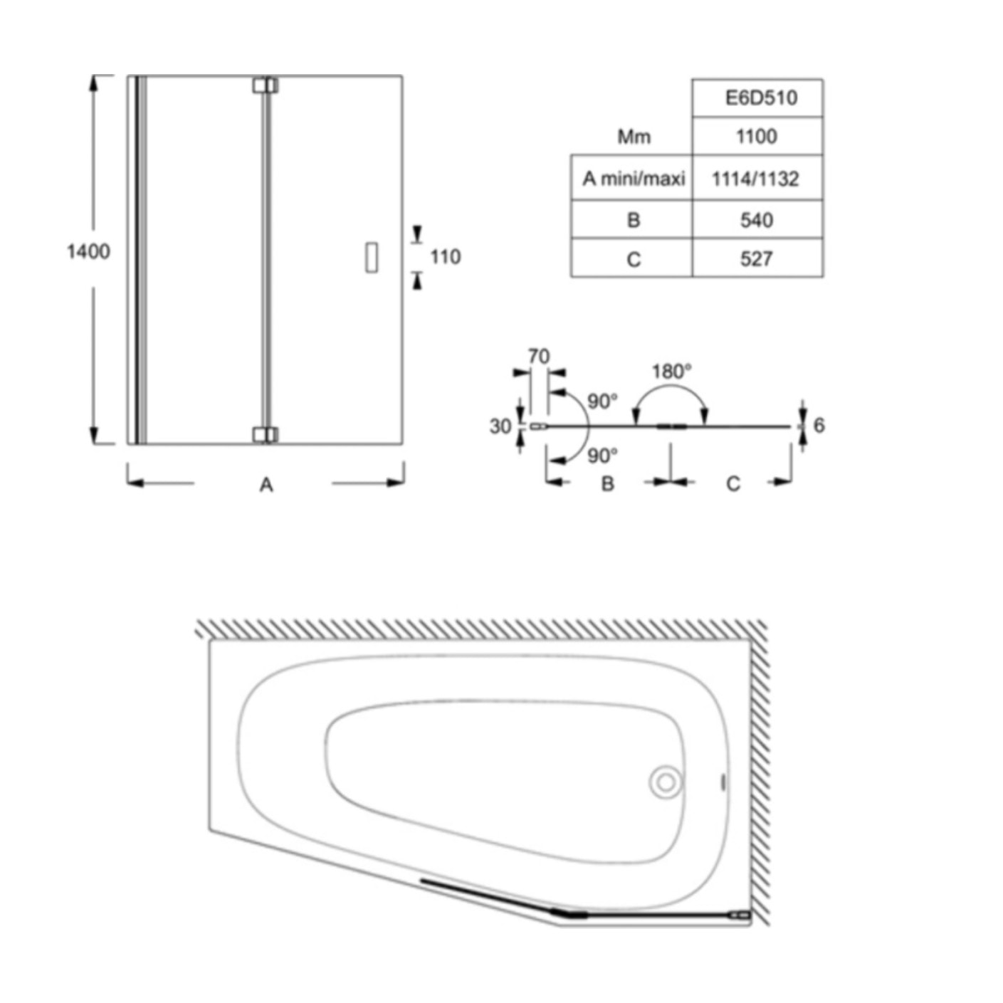 Pack baignoire bain douche 170 x 90 Bastille vidage à droite blanc brillant + tablier en angle + pare-bain chromé