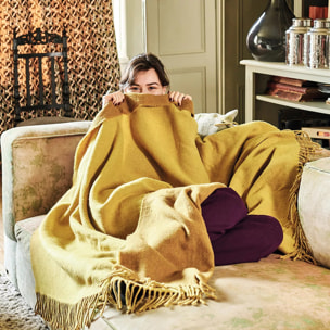 Plaid laine & autres fibres uni jaune marron Duetto mordore