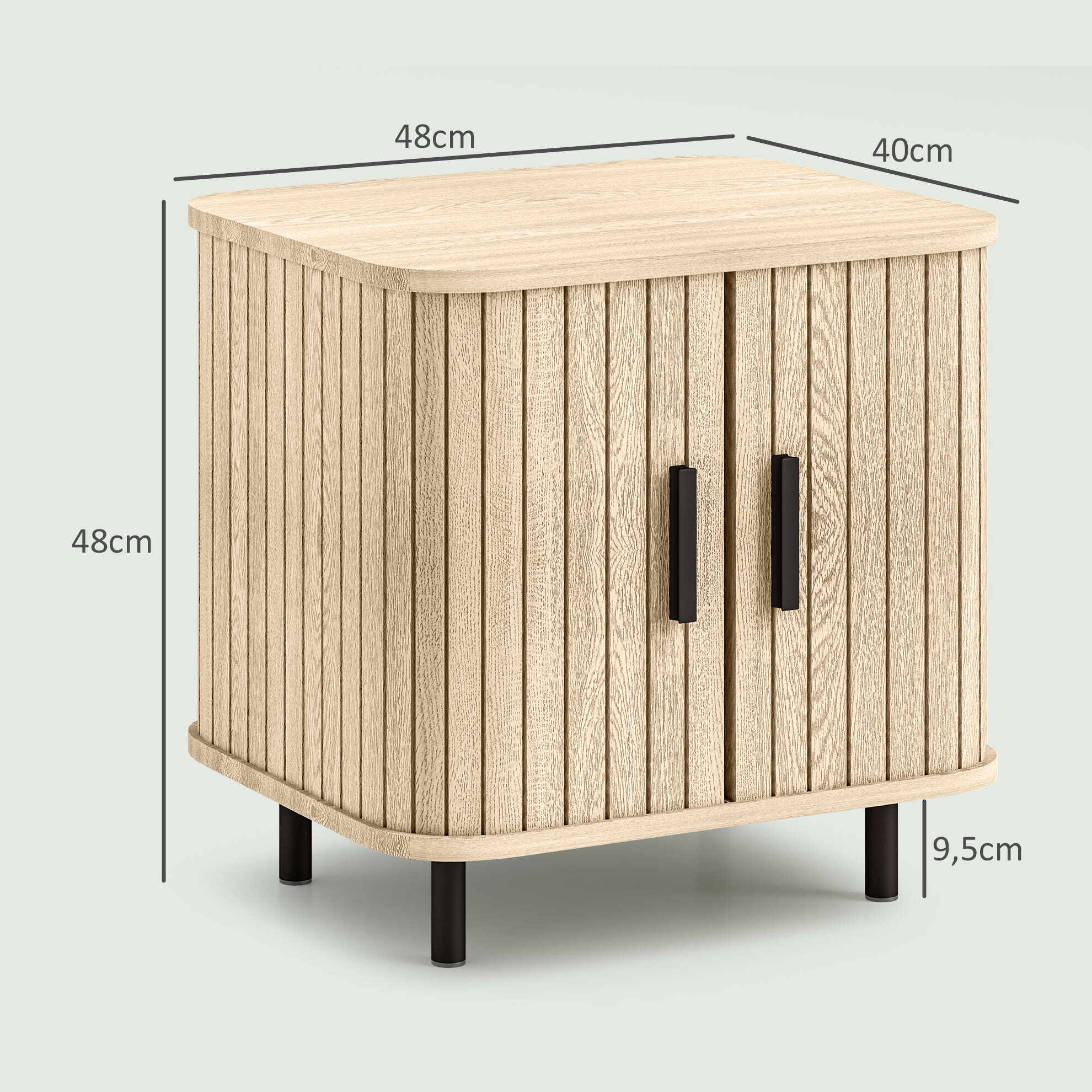 Mesita de Noche Mesilla de Noche Dormitorio con Puertas Correderas 2 Estantes y Patas de Acero Estilo Escandinavo para Salón 48x40x48 cm Roble