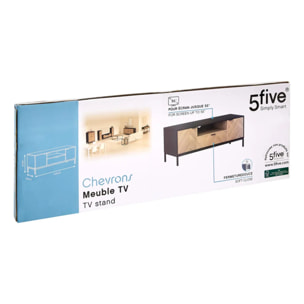 Meuble TV "Chevrons" 3 portes effet bois et noir 120x40cm