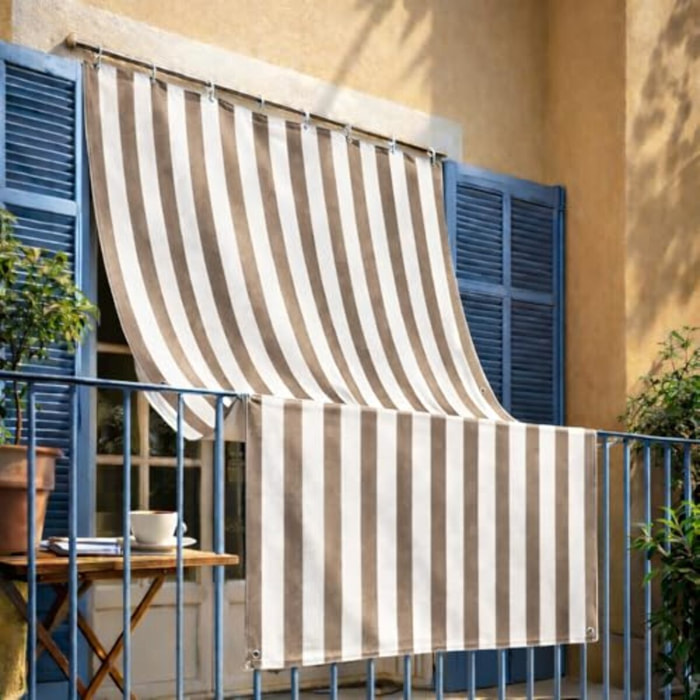 Intrecci Tenda da Sole Impermeabile per Verande e Balconi con Occhielli Righe tortora