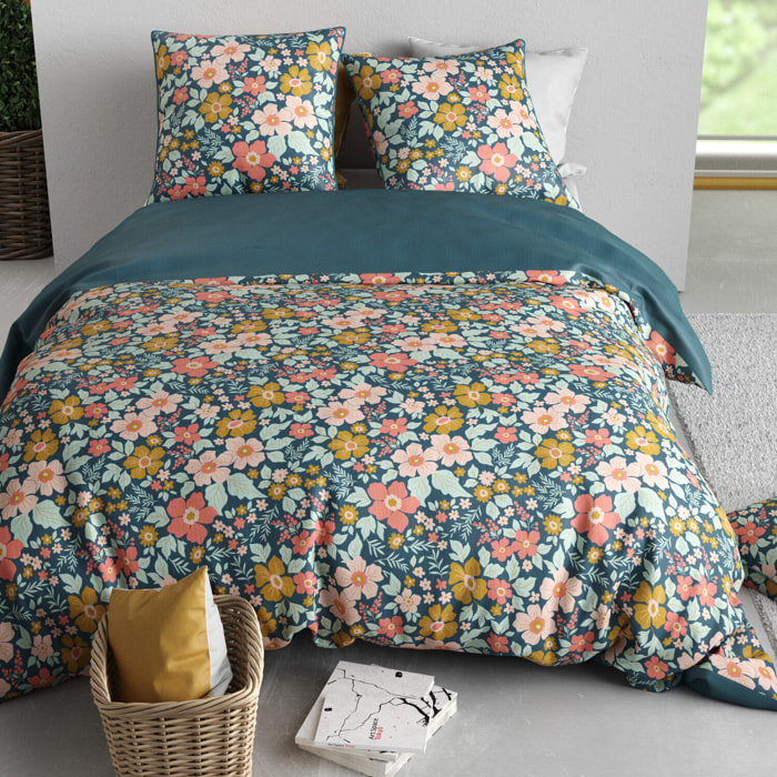 Parure housse de couette imprimé 100% coton - ondine - rose