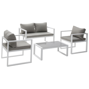 Salon de jardin IBIZA en tissu gris 4 places - aluminium blanc