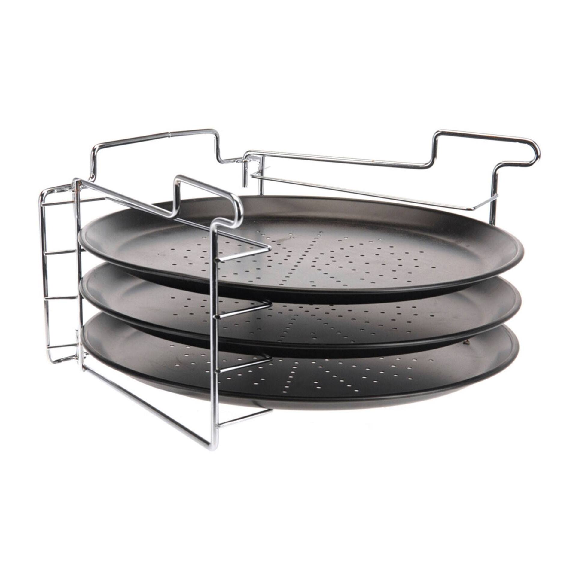 Juego de horneado de pizza de 4 pzs con soporte de alambre y 3 bandejas
