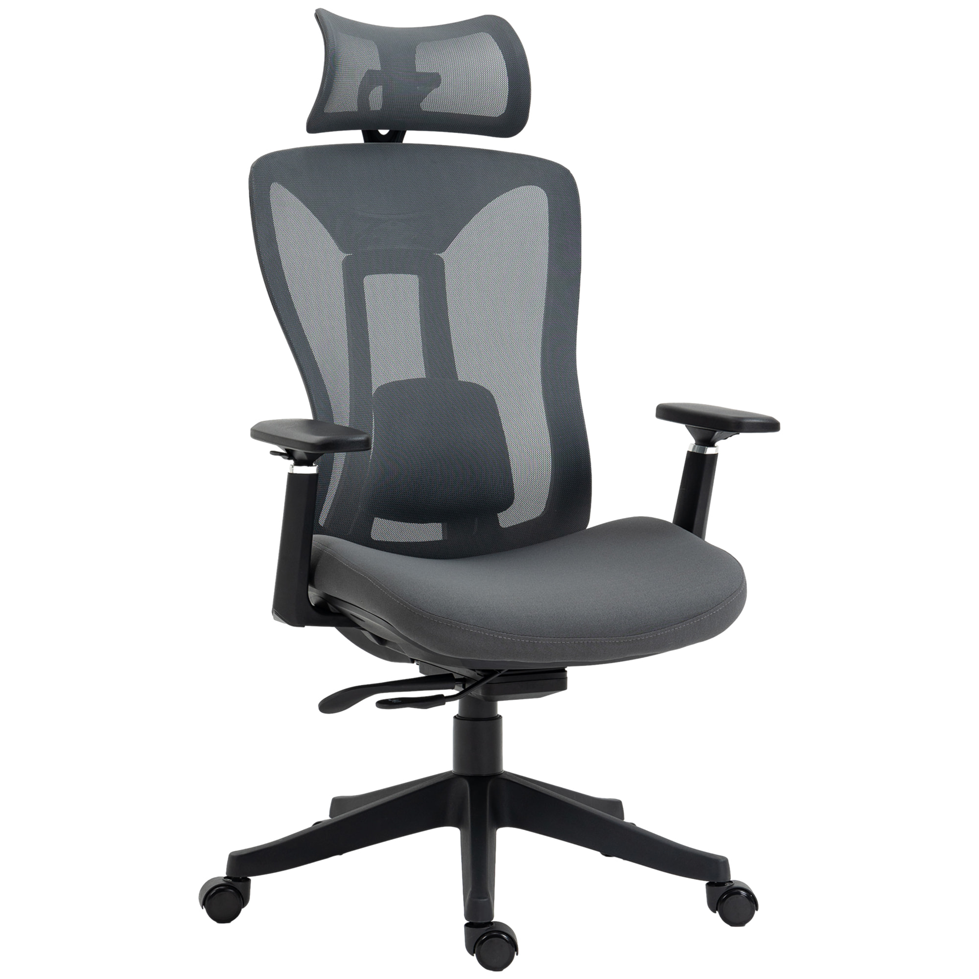 Vinsetto Silla de Oficina de Malla Silla de Escritorio Reclinable con Reposacabezas Ajustable Soporte Lumbar y Reposabrazos 3D Carga 150 kg 70x66x120-128 cm Gris