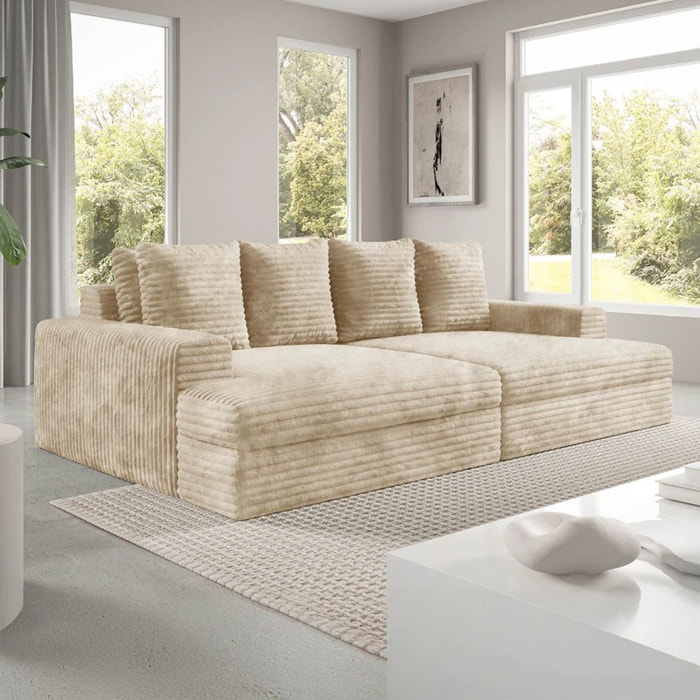 CAMELIA - Canapé 3 places en velours côtelé épais beige