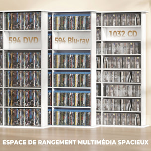 Rangement CD et DVD 24 compartiments 18 étagères réglables blanc