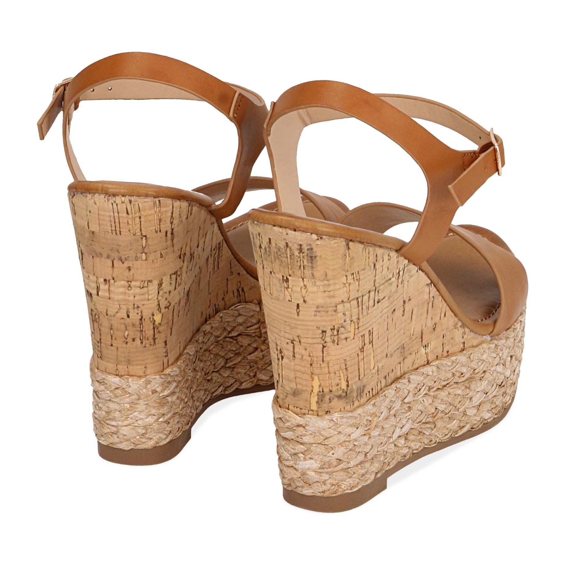 Sandali cognac, zeppa 12 cm