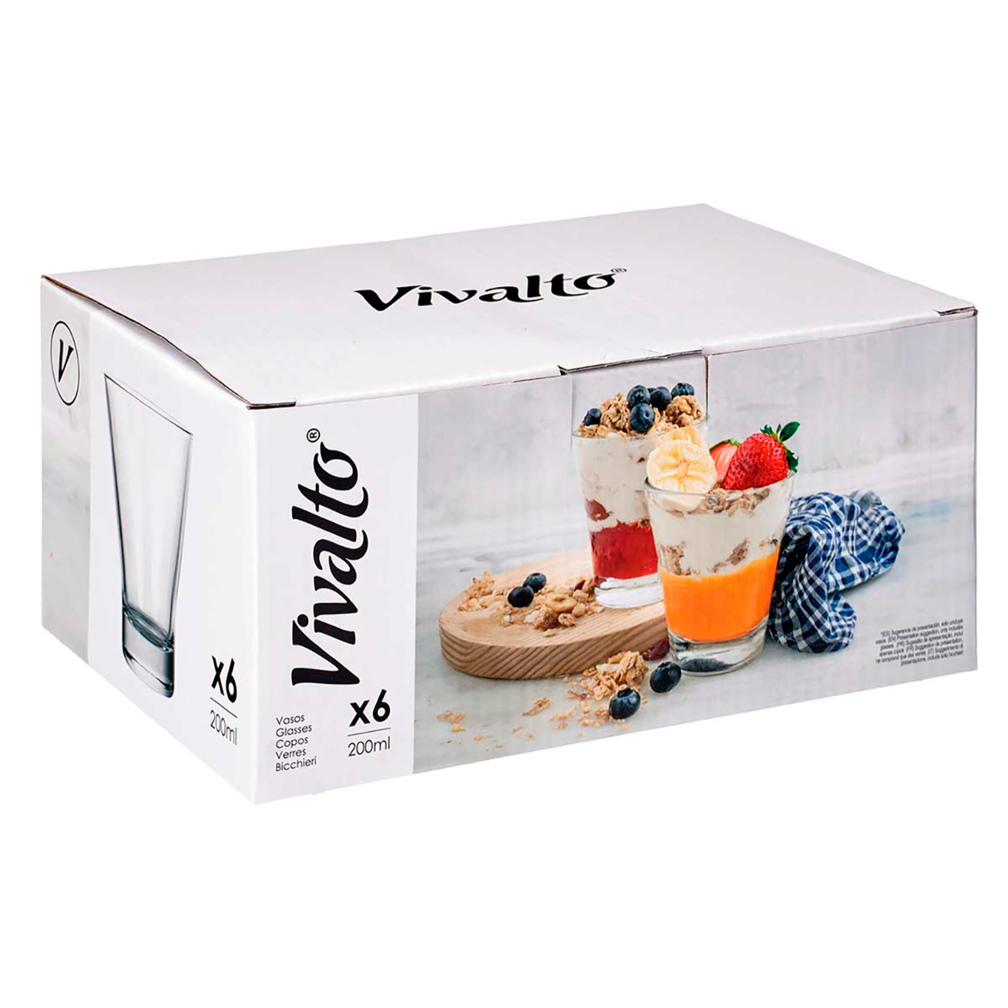 SET DI 6 BICCHIERI IN VETRO CONICI CON BASE 200ML