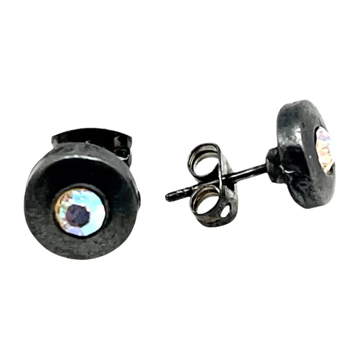 Conjunto collar y pendiente redondo plata 10µ gun y cristal Sw