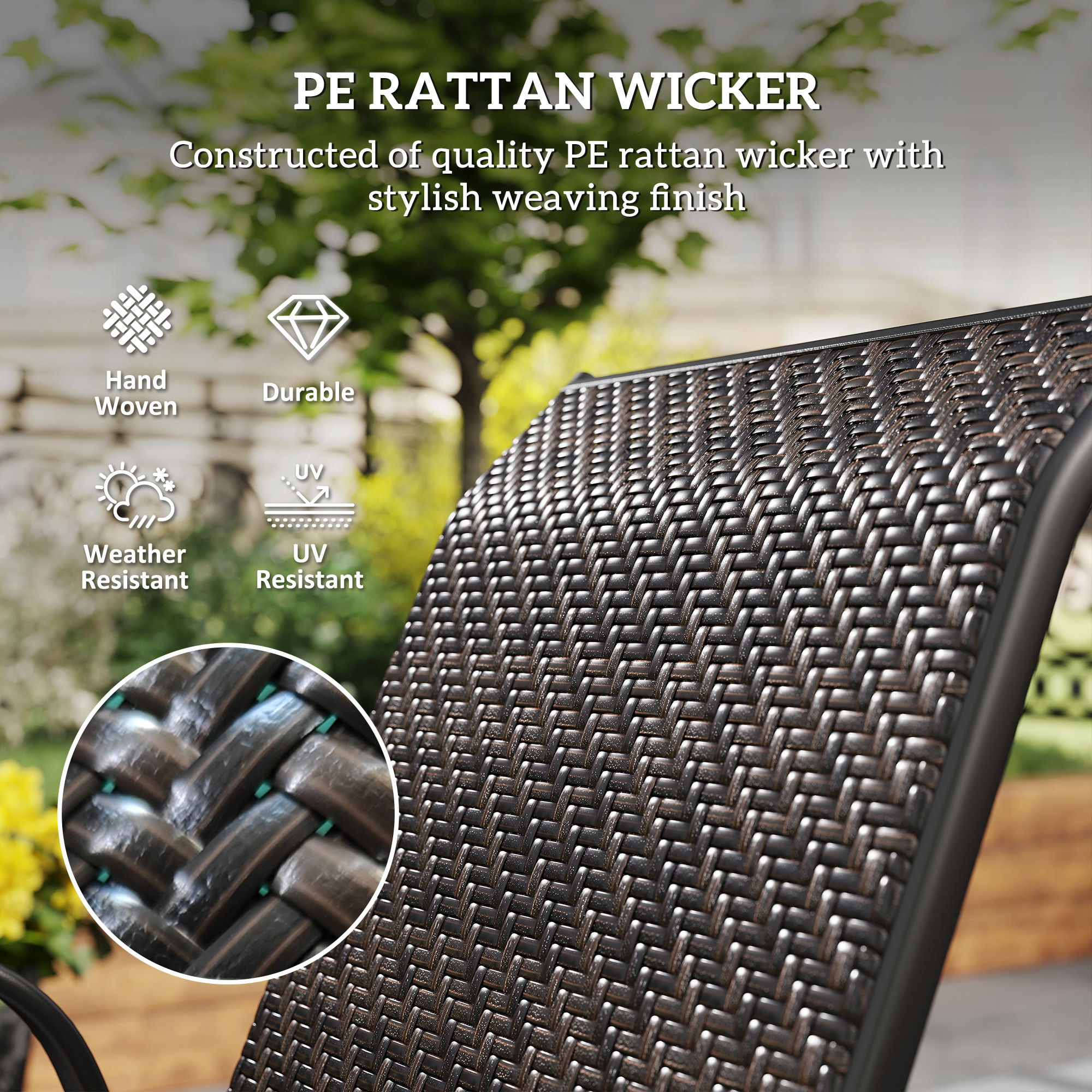 Lot de 4 chaises de jardin empilables - accoudoirs - design - acier époxy noir résine tressée marron