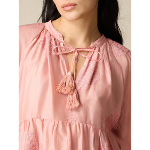 Oltre - Blusa misto lyocell con ricami - Rosa