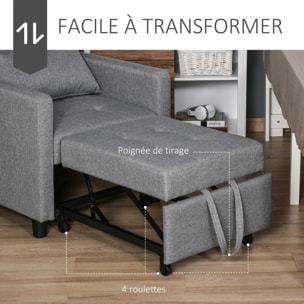 Fauteuil chauffeuse canapé-lit convertible 1 place dossier inclinable 3 positions coussin inclus polyester coton gris