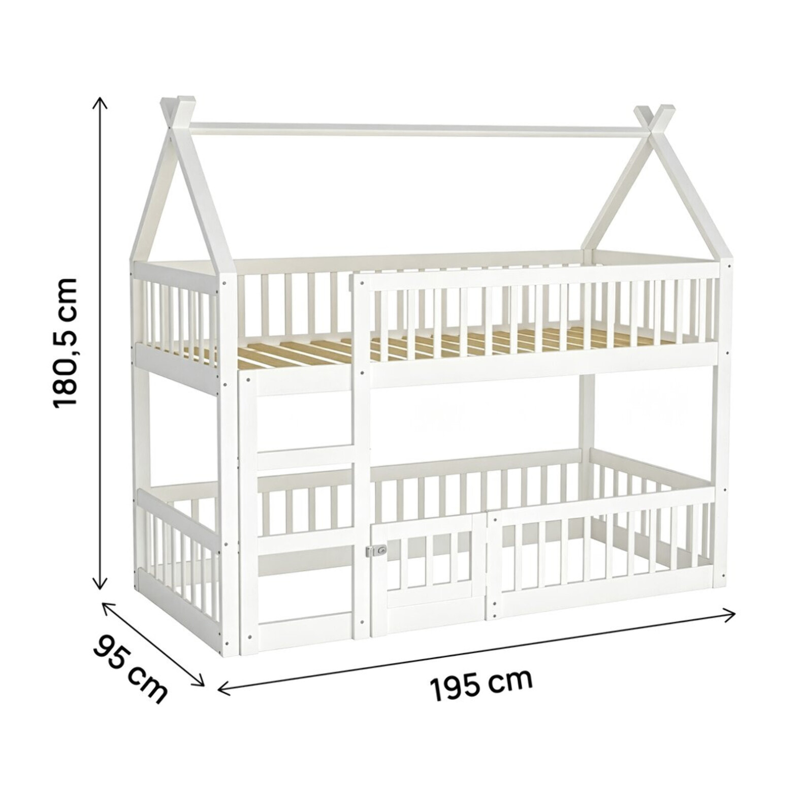 Lit superposé cabane en bois avec échelle "Laith" - 90 x 190 cm - Blanc