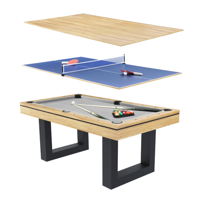 Table multi-jeux 3 en 1 billard et ping-pong en bois ARIES