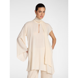 Elena Mirò - Blusa lunga asimmetrica con fusciacca - Beige