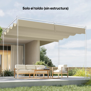 Techo de Pérgola 4 x 3,5 m, Techo de Repuesto Retráctil para Marco de Pérgola de 4x3 m, UV30+, Toldo de Tela Solo para Cenador Jardín con 8 Orificios de Drenaje, Blanco Crema