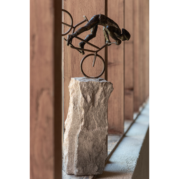 J-Line décoration Cycliste Sur Pierre - polyrésine - beige/noir - set de 2