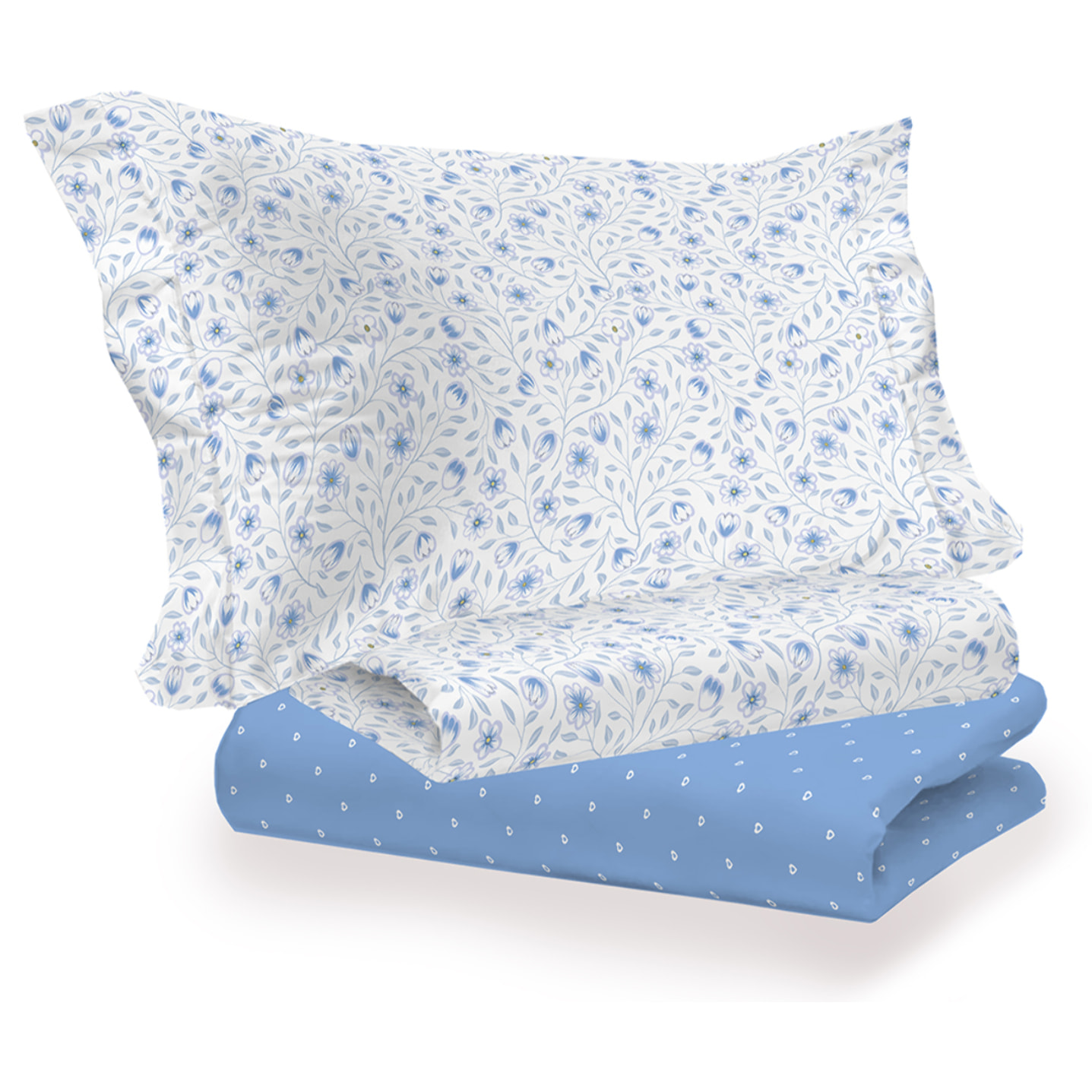 Completo letto melody azzurro in cotone 100% cotone