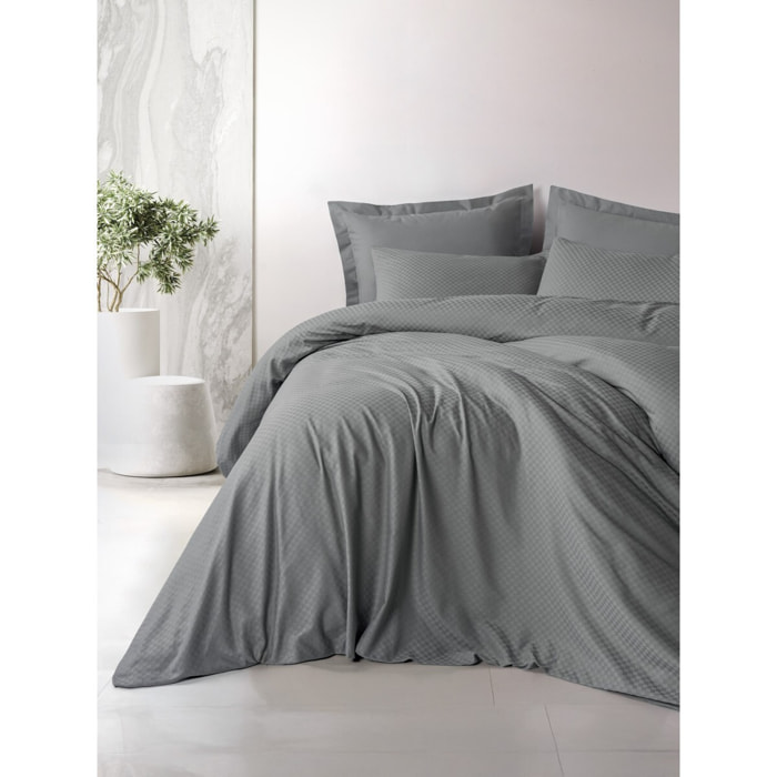 Parure housse de couette et taie(s) d'oreiller coton uni jacquard