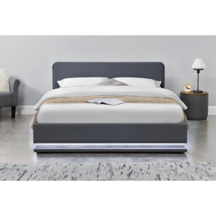 Lit avec led 160 x 200 cm en velours gris ALICANTE