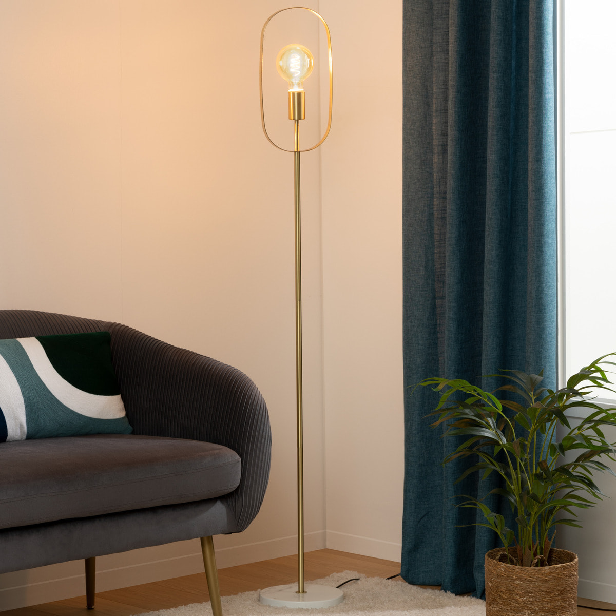 Lampadaire "Edi" doré - base effet marbre H155 cm