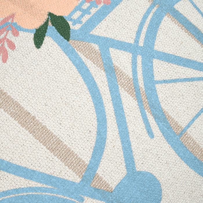 Coussin coton motif vélo fleuri - Bleu