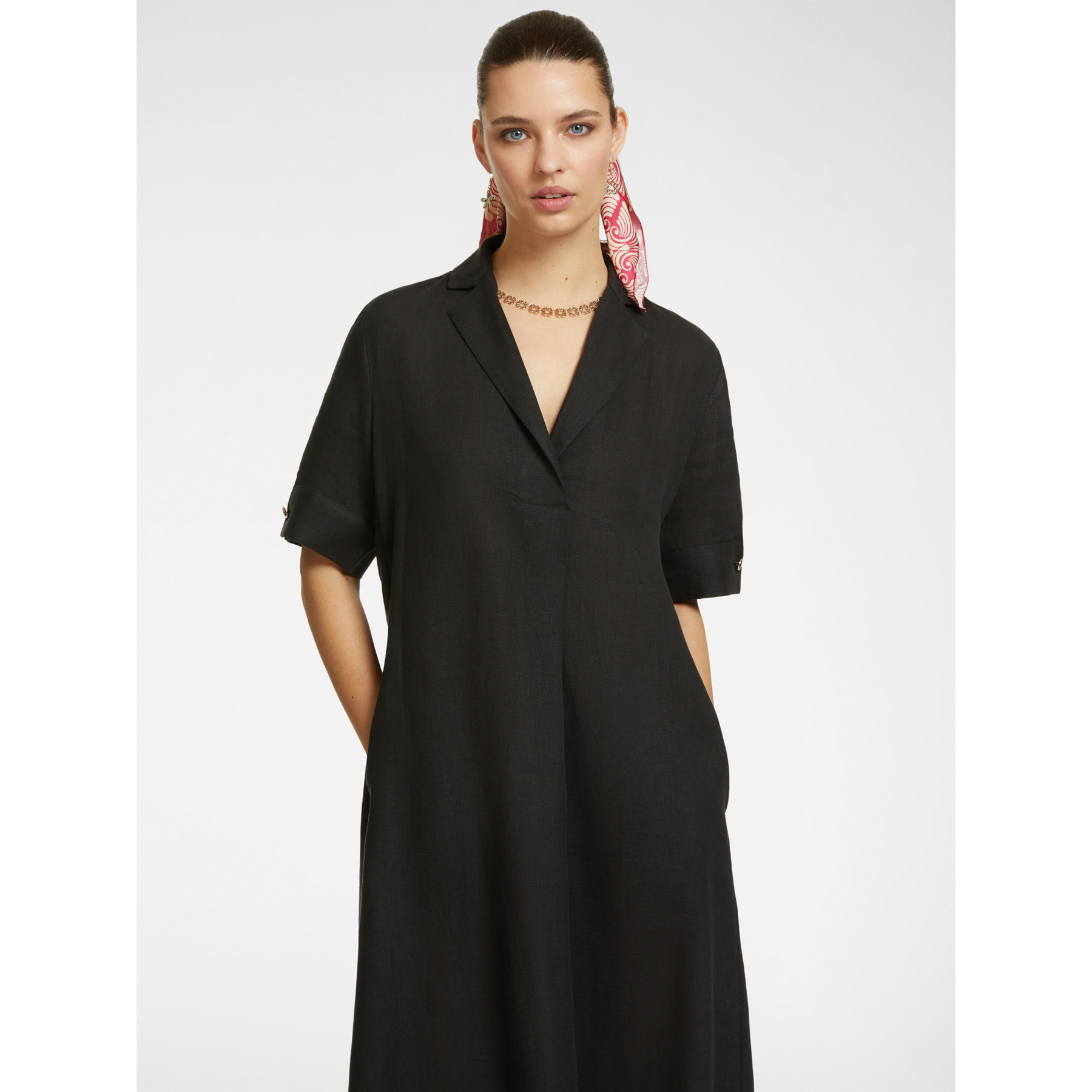 Elena Mirò - Vestido evasé de lino - Negro