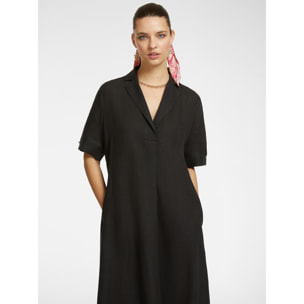 Elena Mirò - Vestido evasé de lino - Negro