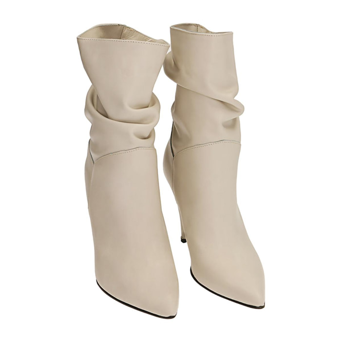 Ankle boots panna in pelle, tacco 10 cm