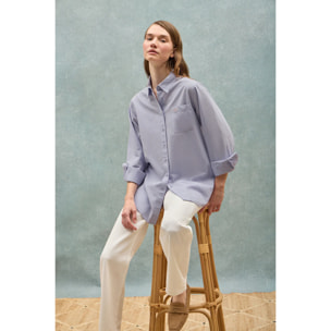 Camicia blu chiaro Samanta in cotone a righe con logo ricamato