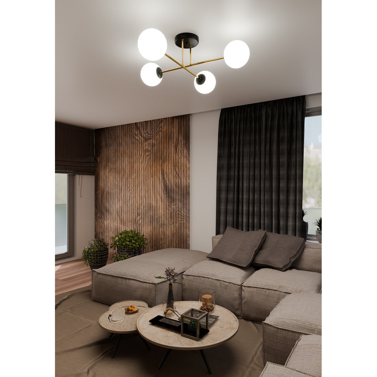 Lampada a sospensione Magnum con struttura in metallo nero e oro