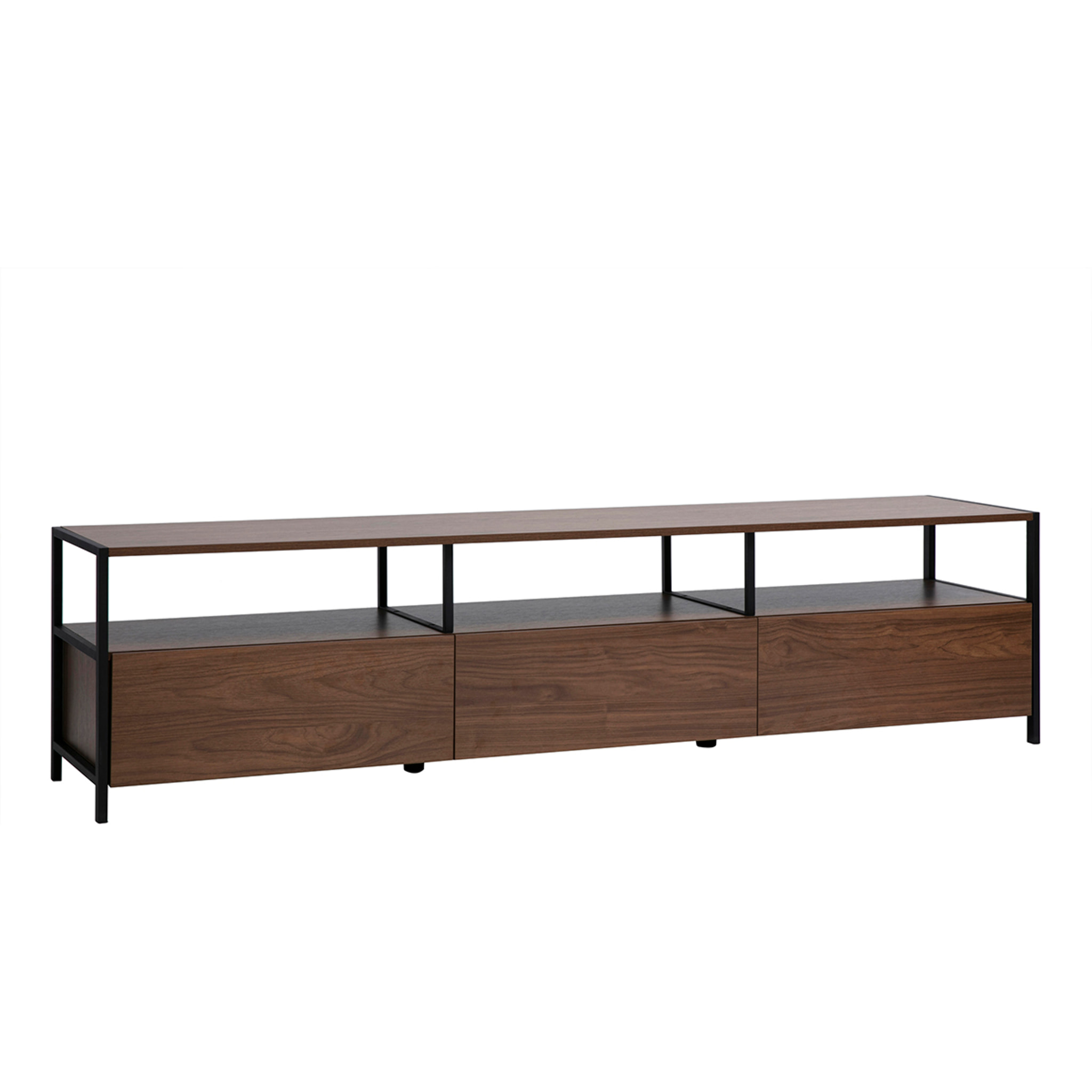 Meuble TV finition bois foncé noyer et métal noir L180 cm MAXENCE
