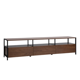 Meuble TV finition bois foncé noyer et métal noir L180 cm MAXENCE