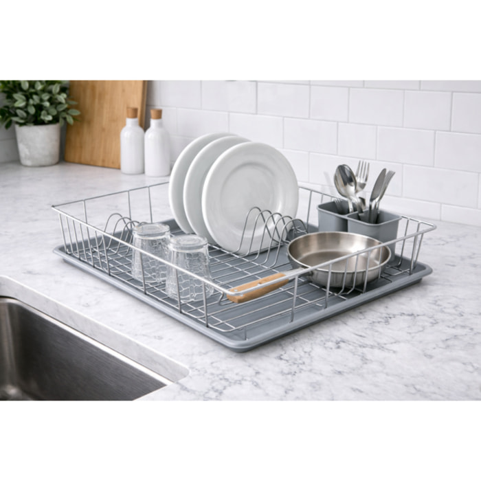 Egouttoir à vaisselle SAKURA avec plateau an Acier Chromé Gris MSV