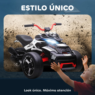 Quad Eléctrico para Niños 12V, Quad para Niños de 3-8 Años, con 2 Motores, Velocidad hasta 5 km/h, 3 Ruedas, Sistema de Suspensión, Faros, Bocina, Música, USB, Negro y Blanco