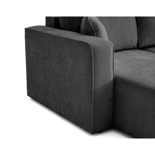Topaze - canapé d'angle réversible - 4 places - convertible avec coffre - en velours côtelé plat - Gris