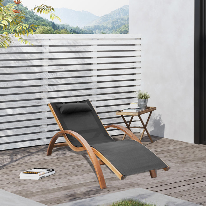 Transat chaise longue design style tropical bois massif naturel coloris beige noir