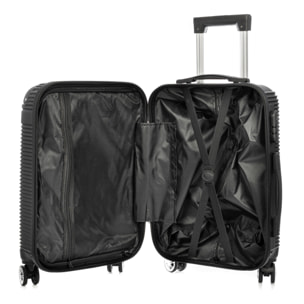 Set di 3 valigie Trolley, realizzato in materiale leggero ABS ad alta resistenza con angoli rinforzati. Chiusura numerica e 4 ruote doppie girevoli a 360°.