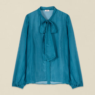 Oltre - Camicia in voile misto seta con fiocco - Ottanio