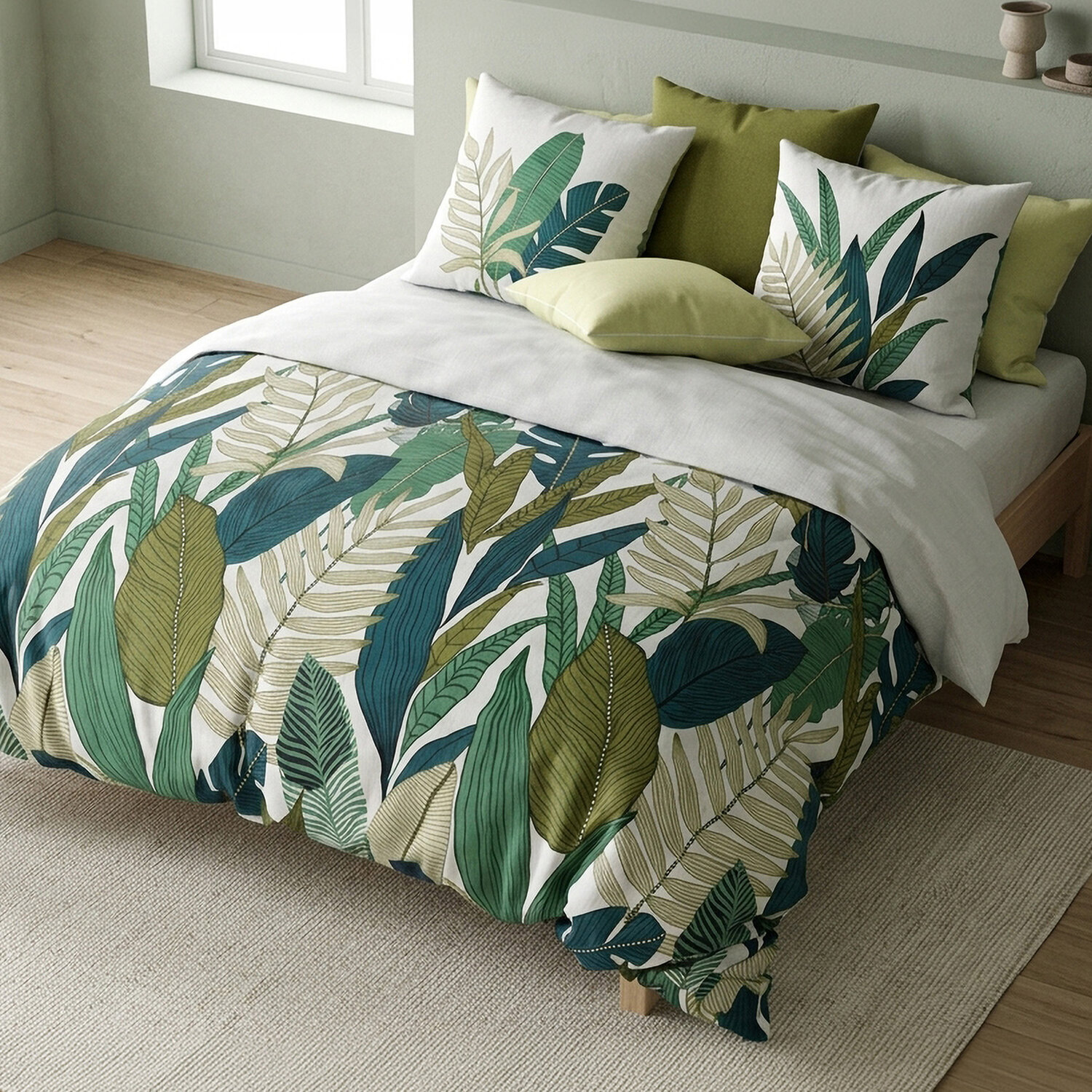 Parure housse de couette imprimé 100% coton - beleme - vert