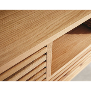 Medellin - meuble TV - bois et noir - 2 portes, 1 tiroir et 1 niche - 200 cm - Bois / Noir