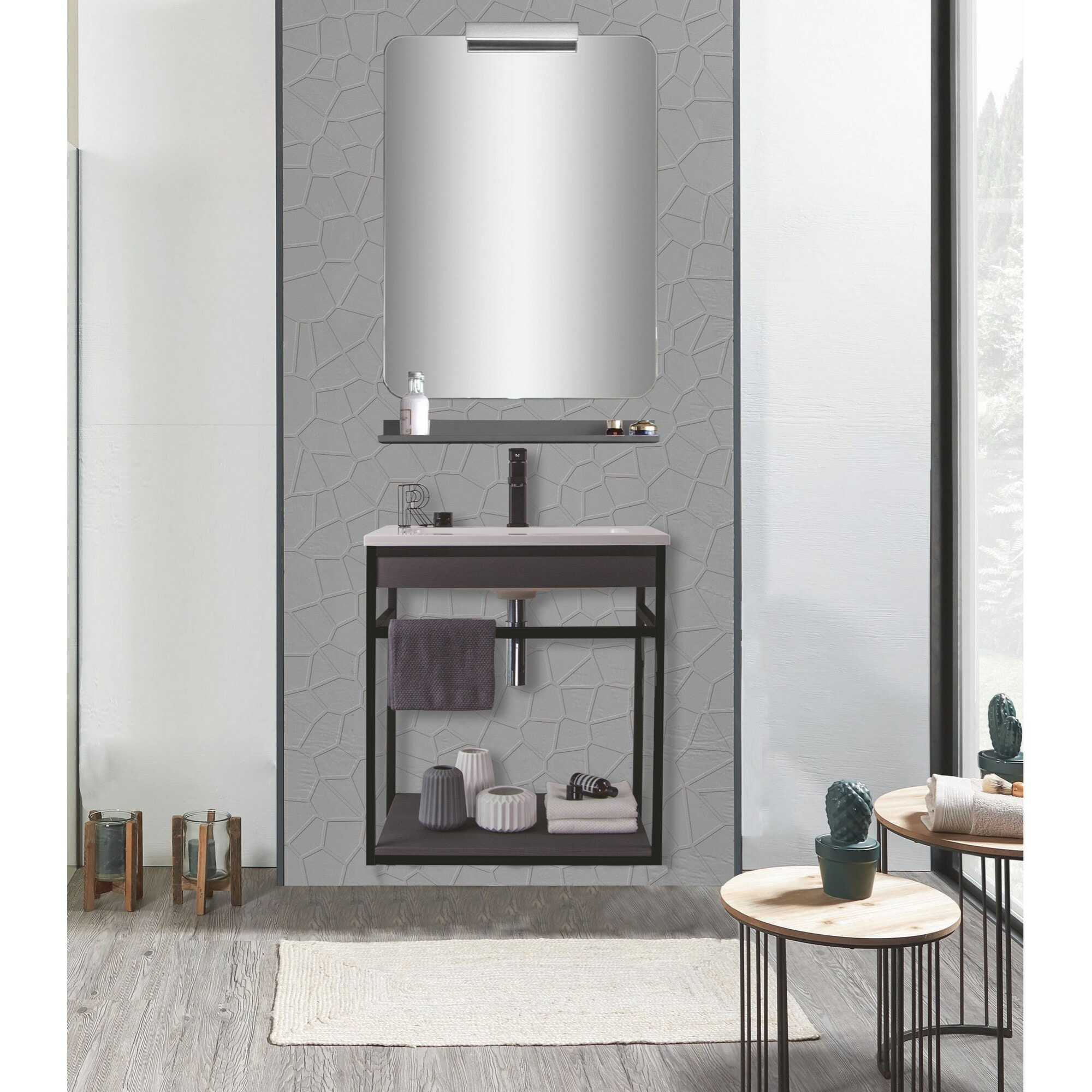 TOMASUCCI Meuble de salle de bain LOOM-B GRIS-NOIR 60