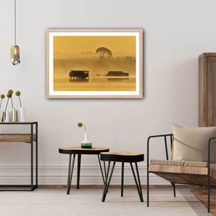 Affiche photo tonne landaise au petit matin Affiche + cadre en bois - Chêne