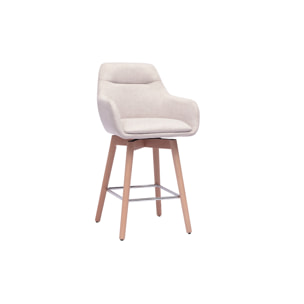 Tabourets de bar scandinaves pivotants 360° en tissu effet velours texturé beige et bois clair H65 cm (lot de 2) ALESS